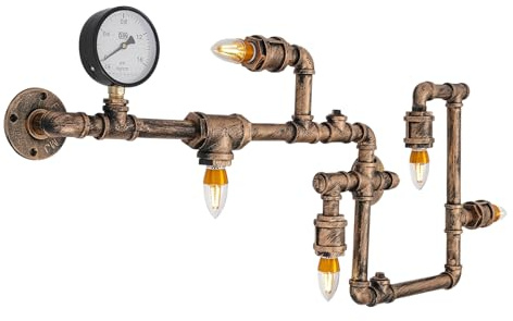 Wandleuchte, Vintage Wandlampe Industrial Retro WasserRohr aus Metall Gold, Steampunk Wand Licht 5 Lampenfassung St64-Fassung, Wandspot im Retro/Vintage Design Dekorativer Anzeige, ohne Leuchtmittel