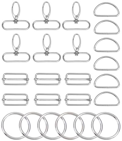 MYGLOAR Hebilla para accesorios de bolso de 24 piezas, accesorios para bolsos para coser, gancho a presión para bolso, hebilla deslizante de anillo en D de metal multiusos, juego de gancho a presión