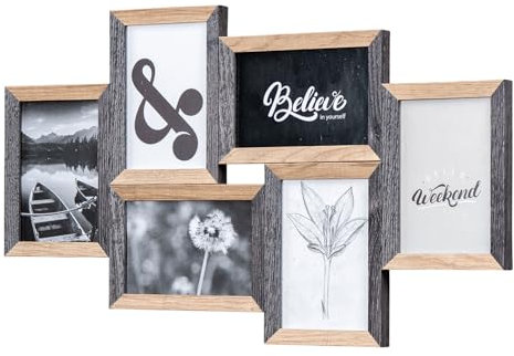 levandeo Bilderrahmen 6 Fotos 10x15 Schwarz Natur MDF Holz Fotorahmen Bildergalerie Deko Collage Galerie Wohndeko Wanddeko