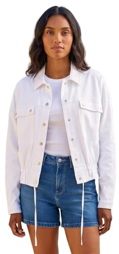 Roman Originals Utility Collared Pocket Jacket for Women UK - Ladies Everyday Holiday Spring Summer Collared Neckline Comfy Soft Evening Vacation Work Party - White - Size 14