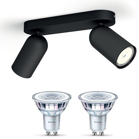 Philips Pongee Aufbaustrahler (Schwarz) - 2-Flammig - Nicht dimmbar | Deckenstrahler - GU10 - Warmweiß