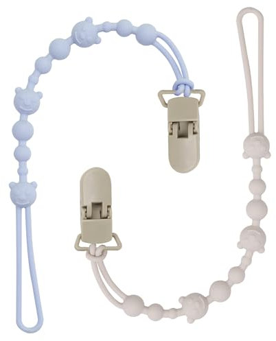 UIHRLM 2 Pack Silicone Dummy Clip, Universal One Piece Easy-Clean Pacifier Clips Fit Most Pacifiers and Teething Toys, Baby Dummy Strap Clip for Newborn Baby Shower Boys Girls (Sky Blue+Off-White)
