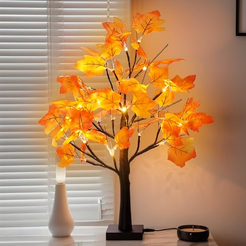 Luci a forma di foglia d'acero, albero luminoso a LED, per interni, decorazione autunnale, zucca, 60 cm, con luce, albero di ciliegio, albero di Natale, foglie per la casa, feste, matrimoni