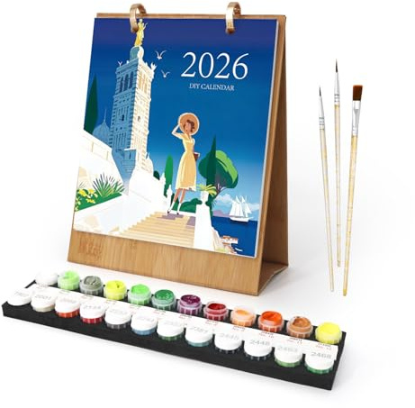 Generisch Malen Nach Zahlen Kalender 2026,Tischkalender mit Handgefertigten, Selbstgemachten Illustrationen,mit Acrylfarben und Pinseln,In Der Freizeit Zeichnen können (Landschaftsmalerei(A))