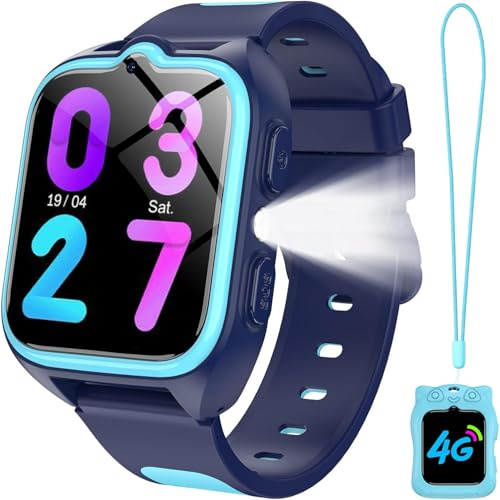 IOWODO 4G Reloj Inteligente Niño, Smartwatch Niños con GPS y Llamadas, Videollamadas,SOS,Linterna LED,Modo Clase,Juegos,Cámara, IP68 Impermeable, Regalo y Juguete para Niñas y Niños