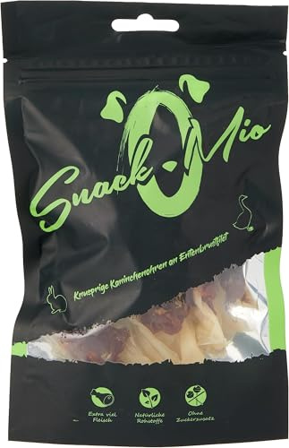 SNACKOMIO - Snack Premium pour Chiens - Oreilles de Lapin croustillantes au magret de Canard, sans céréales, 5 Paquet (1 x 70g)