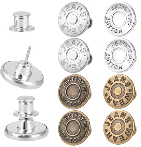 8 Sets Button Pins for Loose Jeans 17 mm Metal No-Sew Button Adjustable Snap Tack Pants Buttons Waist Tightener Replacement Clothing Buttons