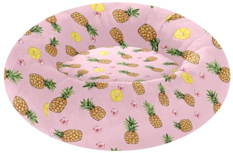 Haustier-Hundebett zum Stressabbauen, flauschiges Hundehöhlenbett für mittelgroße Haustiere, schlafend, Größe M, lustige Ananas, Obstrosa