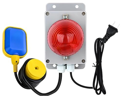 yeeplant Alarme de niveau d'eau 220 V, interrupteur à flotteur inclus, câble de 5 m, alerte sonore et visuelle, 15 x 9 x 5,6 cm pour surveillance du réservoir