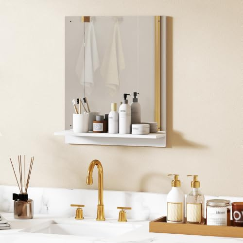 HOMCOM Miroir de Salle de Bain Moderne avec étagère Mural 50 x 60 cm Blanc | pour Entrée, Couloir, Chambre