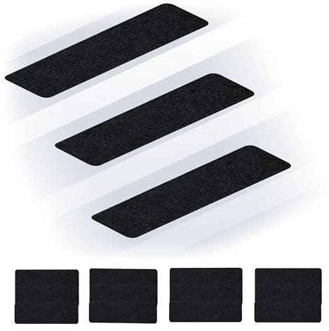 Relaxdays Stufenmatten 16er Set, rechteckige Treppenstufenmatten, 65 x 20 cm, selbsthaftende Treppenteppiche, schwarz