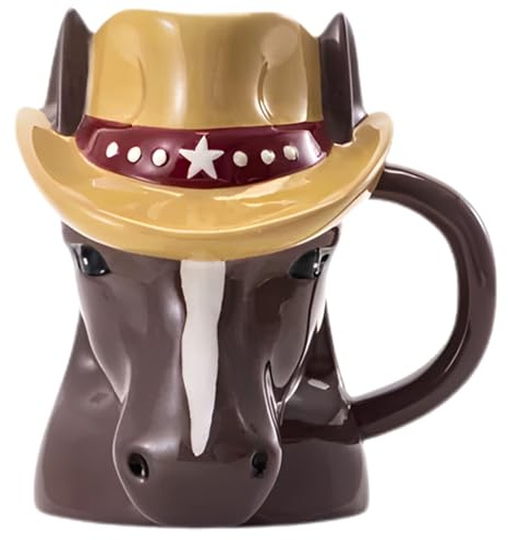 Katsy Style Horse Shaped Mug | Creative Animal Design Earthenware Coffee Tea Cup | Microwave & Dishwasher Safe | Decorative Novelty Drinkware