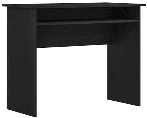 Augerlite Scrivania nera effetto rovere, in legno, 90 x 50 x 74 cm, compatta, con vano portaoggetti, per home office e studenti, tavolo da lavoro moderno, portata fino a 60 kg