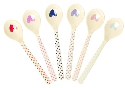 RICE Melamin Teelöffel Set (6 Stück) bunt – Heart Print/Herz, BPA-frei | spülmaschinenfest