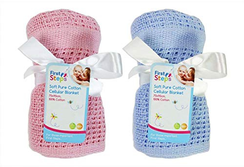First Steps - Soft Pure Cotton Cellular Baby Blanket 70cm x 90cm