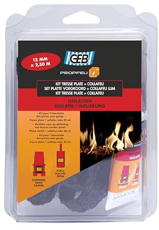 GEB Propfeu kit tresse plate fibre de verre larg. 15 mm, ép. 3 mm, long 2,5 m + Collafeu tube 20 ml