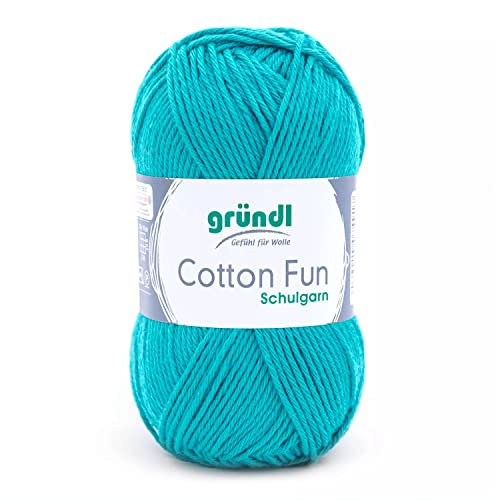 Gründl Cotton Fun Strickgarn/ Häkelgarn (weiches Garn aus 100% Baumwolle , OEKO-TEX zertifiziert, 50 g/115 m, Nadelstärke: 3-4, 1 Knäuel á 50 g), Türkisblau