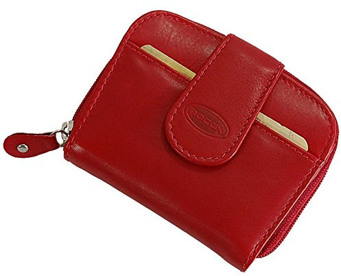 BOCCX Damen RFID Geldbörse Klein Echt Leder Portemonnaie Reißverschluss Münzfach (Rot)