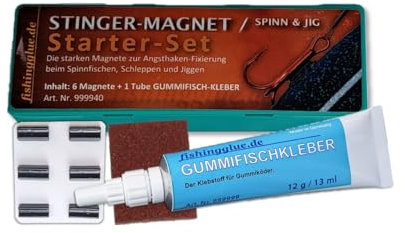 fishingglue.de Stinger Magnet Starter-Set Spinn & Jig inkl. 12g Gummifischkleber; für Gummiköder zum Raubfischangeln
