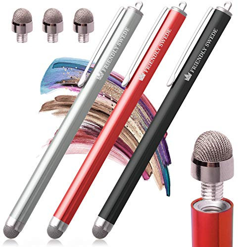 The Friendly Swede Stylets pour Tablette, Smartphone, Ecran Tactile avec Pointe Remplaçable en Microfibre - Garantie A Vie (Lot de 3 Stylos) (Rouge + Blanc + Noir)