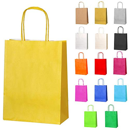 Thepaperbagstore 15 Gelbe Partytüten aus Papier mit Henkeln – 18 x 22 x 8 cm – Bunte Geschenktüten aus Papier für Kinder, Partys, Geburtstage, Hochzeiten, Süßwaren- und Einzelhandelsgeschäfte