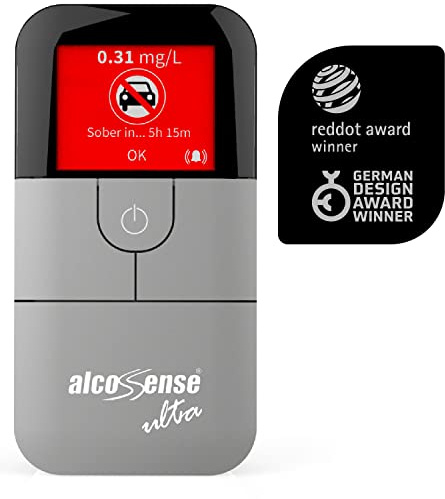 AlcoSense Ultra Breathalyser | Health & Pharma Award Winner 2024 | RedDot Design Award Winner | Police Spec Fuel Cell Sensor | Breathalyzer & Alcohol Tester | With Carry Case & 100 Mouth Pieces