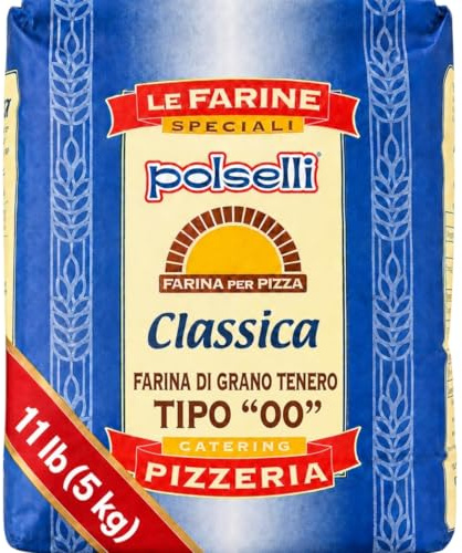 POLSELLI Classica, Tipo 00 Double Zero Flour Extra Fine, 11 lbs (5 kg), Neapolitan Italian Pizza, Bread, Pasta, and more, All Natural, Unbleached, Unbromated, No Additives