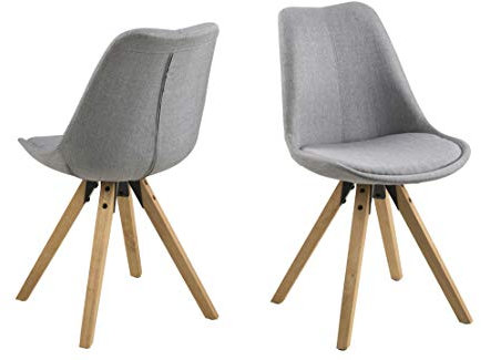 AC Design Furniture Nadia Esszimmerstühle 2er Set, Graue Küchenstühle, Polstersitz in Flachgewebe und Holzbeine, Hellgrau/Natur, Esszimmermöbel im skandinavischen Stil, B: 48,5 x H: 85 x T: 55 cm