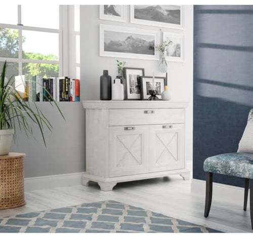 Forte Kashmir Kommode mit 2 Türen und 1 Schublade, Holzwerkstoff, Pinie Weiß, B x H x T: 123,3 x 95,9 x 48,2 cm