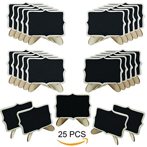 Woohome Mini Tafel Set, 25 Stück Holz Tafel mit Stand-Füße für Message Board Signs, Hochzeiten und Party