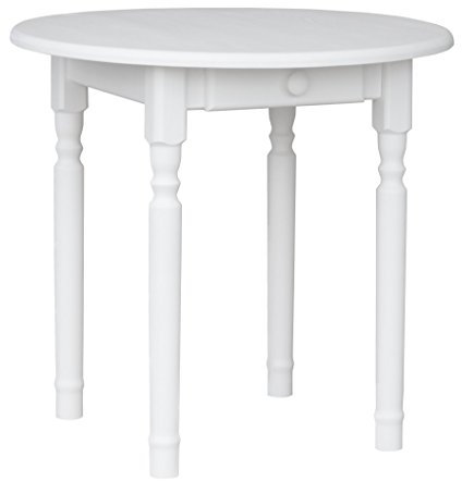 k koma Runder Kiefer Tisch Esstisch Holz Küchentisch weiß Honig Landhausstil Schublade (Weiss)