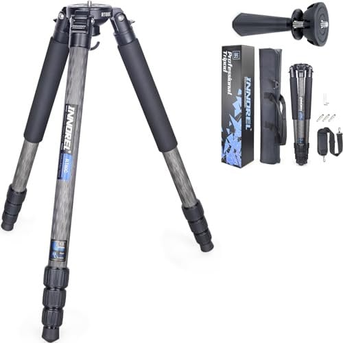 INNOREL RT80C Treppiede a Ciotola in Carbonio 160cm/63in, Carico Massimo 20kg, Tubo Massimo 32mm 4 Sezioni,con 65mm Adattatore per Ciotola/Borsa,Treppiedi Professionale Impieghi Gravosi Ultra Stabile