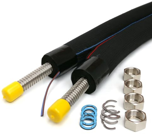 Solarrohr, Solarleitung DN16, Edelstahlwellrohr 13mm EPDM Isolierung, 15m | Solarrohr/Solarleitung für Solarthermie mit Fühlerkabel, Doppelrohr vorisoliert 13 mm EPDM, 3/4 Überwurfmutter, UV-beständig