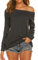 Lalala Blusen Damen Sexy Elegant Schulterfrei Oberteile Casual Langarmshirt (Dunkelgrau,S)