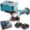 Makita DGA452 18V LXT li-ion 115mm Cordless Angle Grinder with 2 x 6.0Ah Batteries, Charger & Case