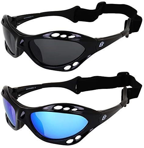 Birdz 2 Pair Seahawk Polarized Sunglasses Floating Jet Ski Goggles Sport Kite-Boarding, Surfing, Kayaking,1 Black with Blue Lenses and 1 Black with Smoke Lenses