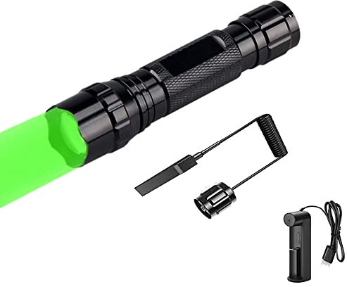 WESLITE Taktische Taschenlampe Extrem hell, Taschenlampe Grünes Licht für die Jagd Zoomfähiges 1 Modus Wasserdichtes Jagdlicht Coyote Predator Varmint Light mit Druckschalter und Ladegerät