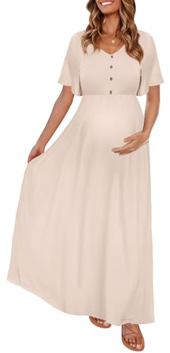 Peauty - Vestidos de maternidad de otoño para mujer, vestido de maternidad para sesión de fotos con botones decorativos, vestido de fiesta prenatal, Moka claro , M