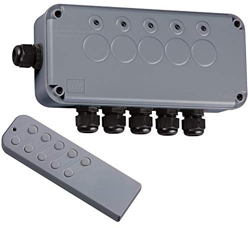 IP66 Waterproof Weatherproof Outdoor External Switch Junction Electrical Enclosure Box Multi Way LED Indicator Garden Lighting Switching Storm Resistant Pond Lights (5G Remote Switch Box)