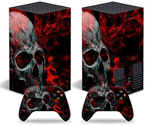Vinyl-Aufkleber für Microsoft Xbox Serie X Konsole, Blutschädel Xbox Serie X Skins Wrap Aufkleber mit zwei kostenlosen kabellosen Controller-Aufklebern