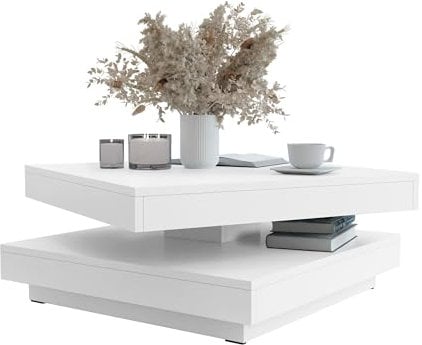 Mirjan24 Couchtisch Luriso, Sofatisch, Obere Tischplatte frei drehbar, Kaffeetisch, Wohnzimmertisch, Teetisch (Weiß)