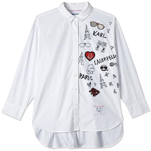 Karl Lagerfeld Paris Chemisier à Manches Longues emblématique Blouse, Motif Blanc Doux, M Femme