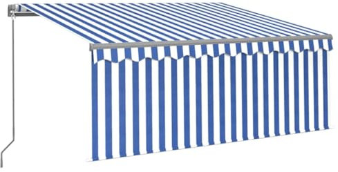 vidaXL Gelenkarmmarkise Einziehbar mit Jalousie Markise Sonnenmarkise Balkonmarkise Sonnenschutz Sichtschutz Garten Terrasse Balkon 3x2,5m Blau Weiß