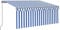 vidaXL Auvent Manuel Rétractable avec Store Banne Pliable Jardin Balcon Terrasse Patio Extérieur Protection Contre Rayons UV 3x2,5 m Bleu et Blanc