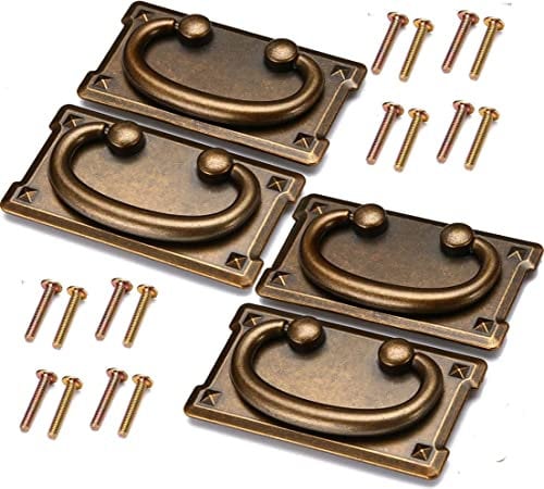 4 Pieces Vintage Drawer Pull Handles, Antique Brass Cabinet Door Furniture Handle for Cupboard Drawer Cabinet Kitchen Decoration with Screws (Yellow)