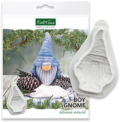 Katy Sue Boy Gnome Silicone Mould for Cake Decorating & Crafting. Makes a Gnome or Gonk 90 Tall x 55 Wide in Millimetres for Fondant, Flower Paste, Sugar Paste, Air Dry Clay, Polymer Clay. UK-Made.