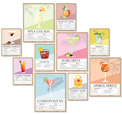 97 Decor Barwagen-Dekoration und Zubehör – Vintage-Cocktail-Poster, Cocktail-Wandkunstdrucke, Alkohol-Getränke-Bilder, ästhetisch, trendiges Kunstwerk für College-Mädchen, Wohnheim, Dekorationen