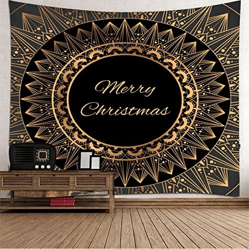 AmDxD Tapisserie Wandbehang 260x240CM, Mandala Muster mit Merry Christmas Wandteppiche Dekorativer Großer Bedspread in Polyester für Wohnzimmer, Schlafzimmer, Dekoration, Braun
