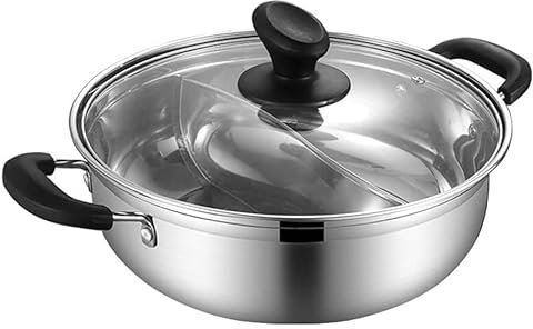 EdirFtra Stainless Steel Shabu Hot Pot with Divider Yin Yang Hot Pot, Dual Sided Pot Set, 30cm Yin Yang Hot Pot With Cover