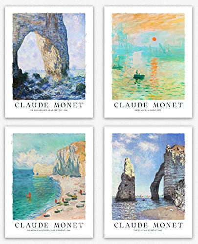 WallBuddy Claude Monet Wall Art - Paintings of Seaside Set 4 Beach Colourful Vibrant Room Decor/Monet Prints Impressionist Gifts Poster & Famous (11x14)